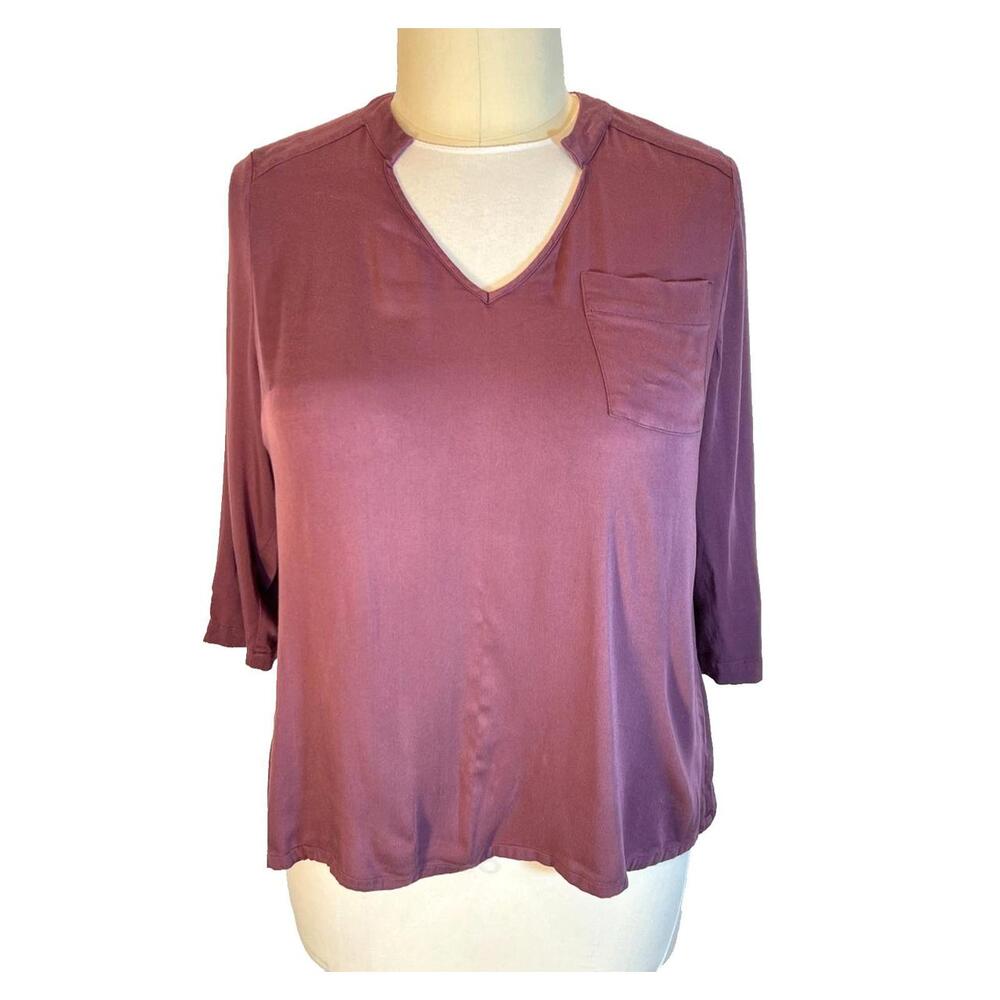 Lisa Rinna Tunic Blouse Womens Size L V-Neck Hi-Lo Hem 3/4 Sleeve 1 Pocket
